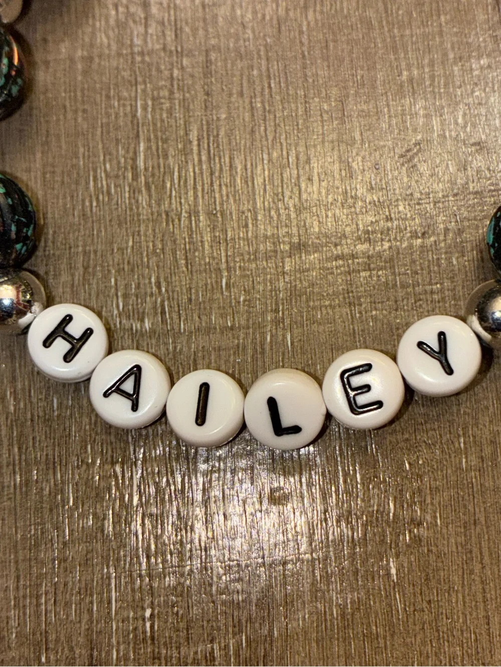 Beaded Bracelet in Teal, Black and White